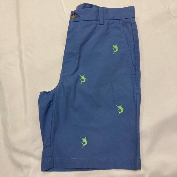 Vineyard Vines "Breaker Short" Blue w/ Neon Green Sailfish Golf Shorts Men's W30 - Picture 4 of 8